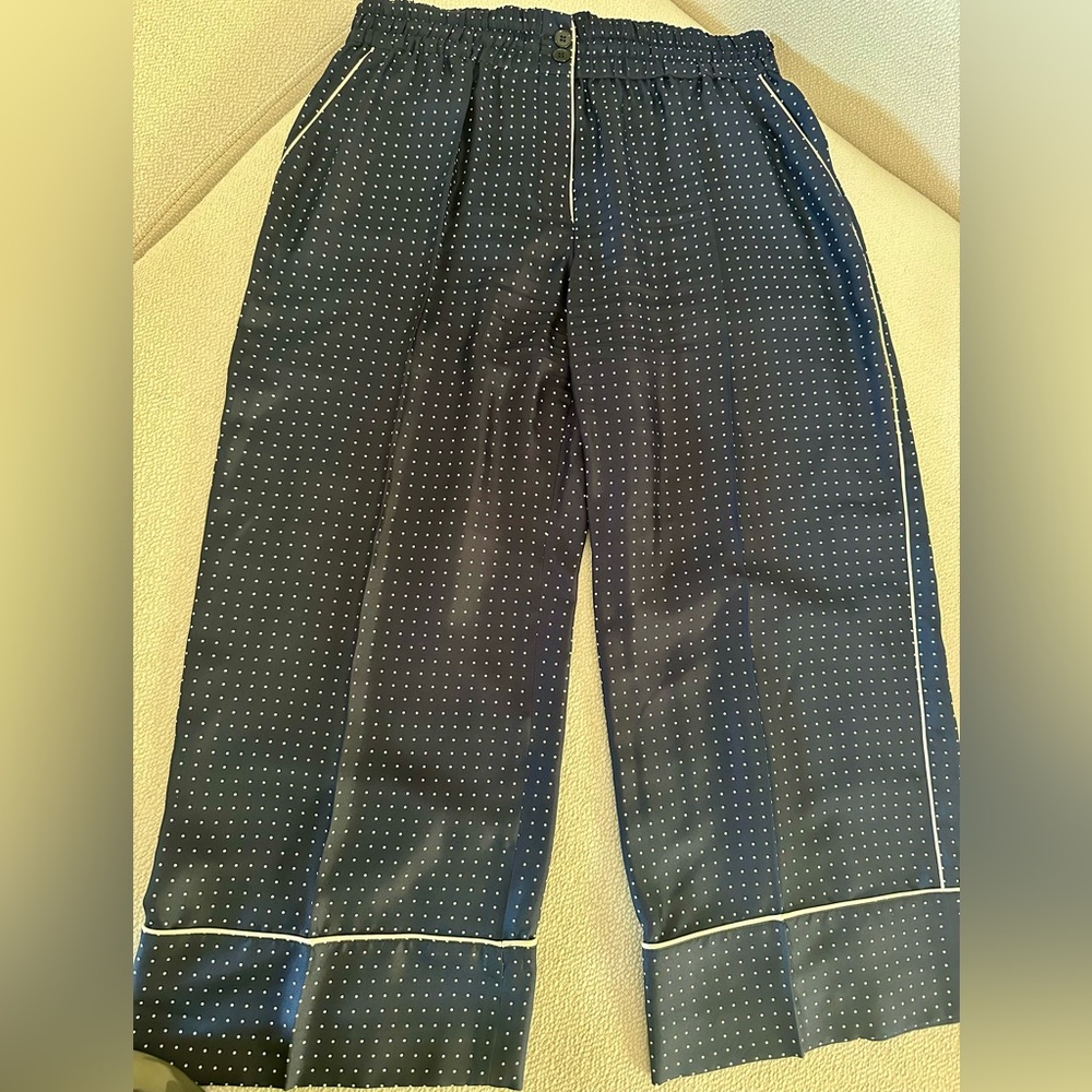 Dolce & Gabbana chic Navy Polka Dot Pajama style cropped silk Pants